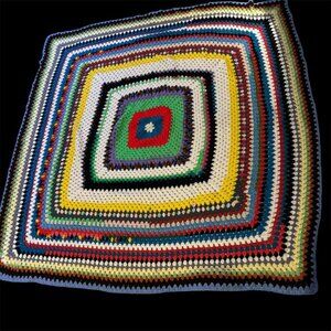 Handmade Multi-Colored Crochet Afghan Blanket 79"x79" Square Pattern